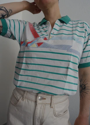 polo tee-shirt benetton blanc motifs vert rayures, marque: Benetton, état: Très bon état, taille: M / 38 / 10, 13,00 €, 14,35 € Protection acheteurs (Pro) incluse