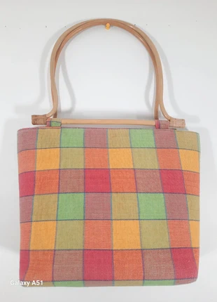 Sac madras anse rotin osier vintage carreaux multicolores, merk: Hangar Vintage, staat: Heel goed, € 25,00, € 26,95 inclusief Kopersbescherming Pro