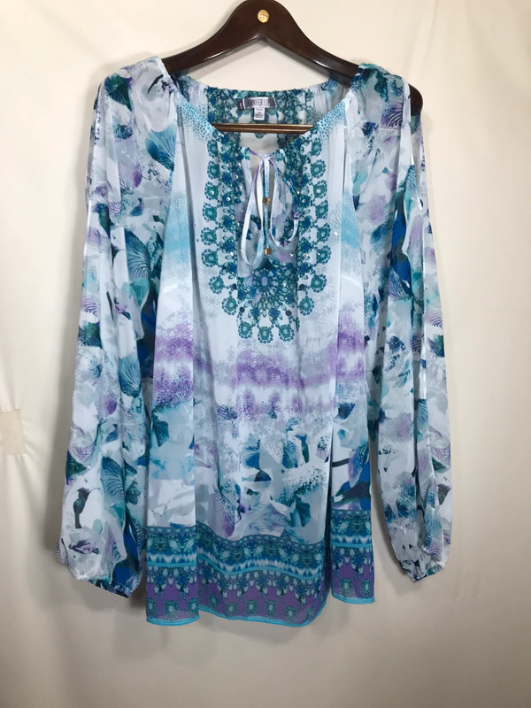 Jennifer Lopez Floral Chiffon Top Blouse 2xl Sheer Purple 1