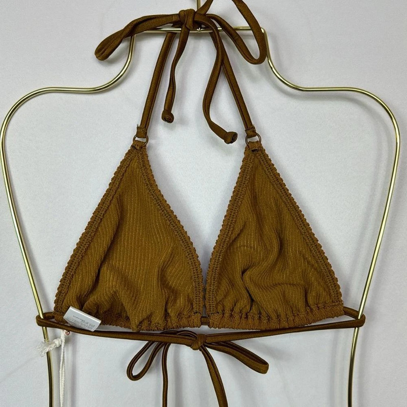 Good American Always Fits Tiny Ties Bikini Top Bronze Brown Size S 2