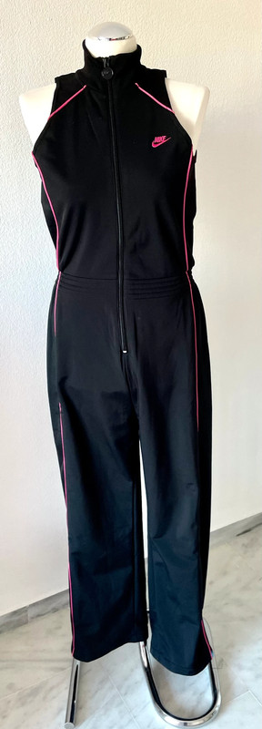 Nike sexy black sport jumpsuit high neck zipper front hot pink piping details wide legs. M Vinted