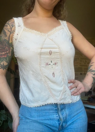 Top caraco brodée vintage années 80 coton rayon, brand: Vintage Dressing, condition: Very good, size: XS / 34 / 6, €19.00, €20.65 includes Buyer Protection Pro