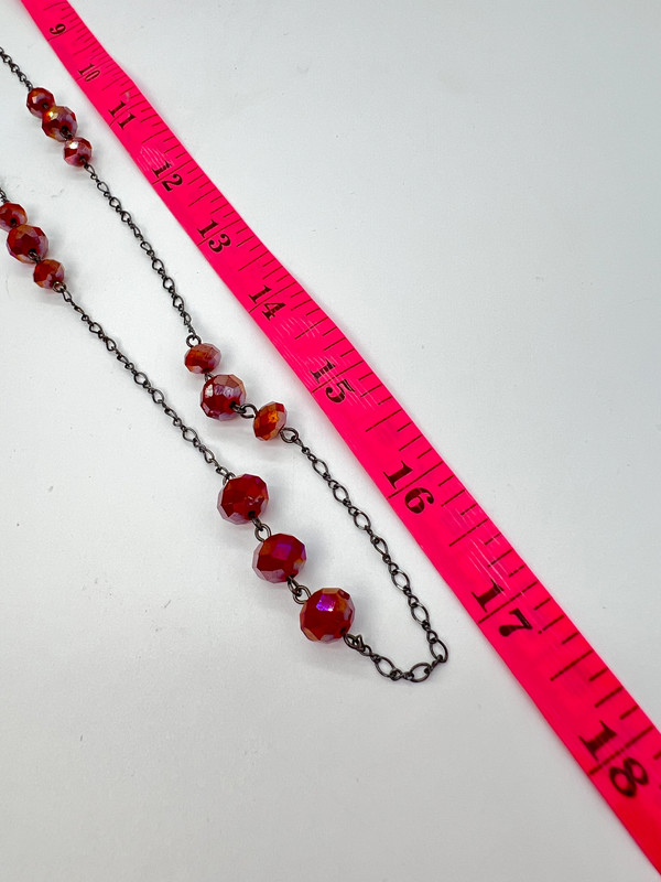 Red Aurora Borealis Faceted Crystal Glass Beaded Necklace Long 5