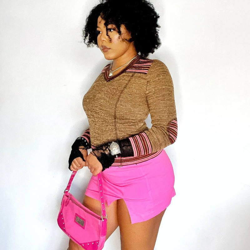 Y2K Brown and Pink Knit Sweater Top 2