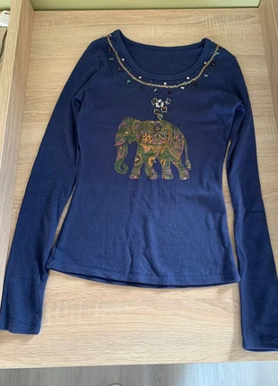 Pull vintage manches longues imprimé y2k éléphant bleu marine jumper sweatshirt, brand: y2k, condition: Very good, size: S / 36 / 8, €12.00, €13.30 includes Buyer Protection