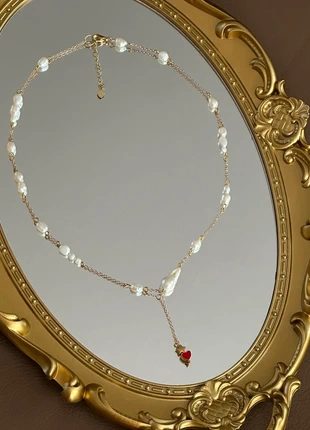 %Handmade Freshwater Pearl Necklace with Gold Stainless Steel Chain & Red Heart Pendan, estado: Nuevo con etiquetas, 25,00 €, 26,95 € Protección al comprador incluida