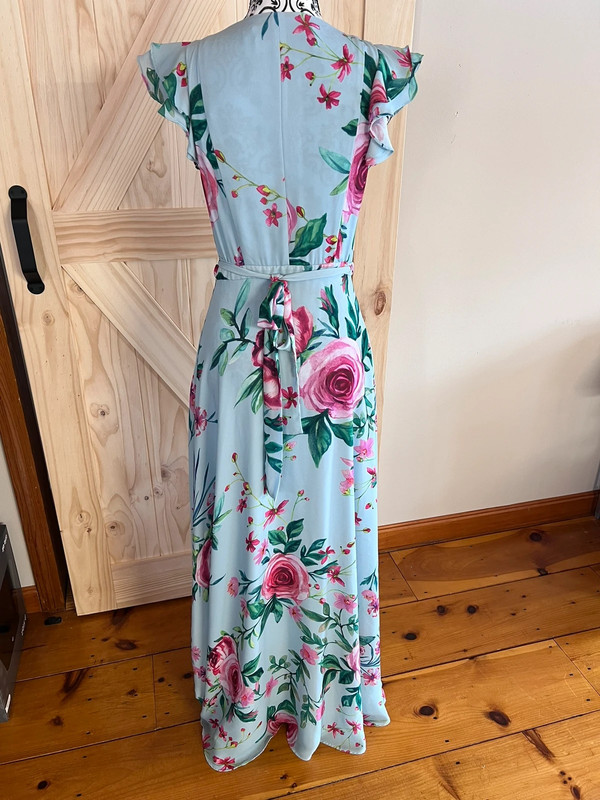 Light Blue and Pink Rose Print Wrap Maxi Dress 3