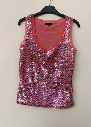 Pink sequin top – sparkly and stylish!, merk: Vintage Dressing, staat: Heel goed, maat: S / 36 / 8, € 5,00, € 5,95 inclusief Kopersbescherming