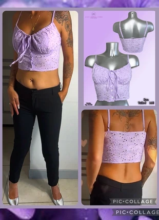 💜 top brodé lila zara – taille s SOLDÉ -80% 💜, merk: Zara, staat: Heel goed, maat: S / 36 / 8, € 2,80, € 3,64 inclusief Kopersbescherming Pro