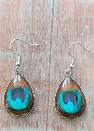 Boucles d'oreilles verre couleur plume de paon, état: Neuf sans étiquette, 6,00 €, 7,00 € Protection acheteurs incluse