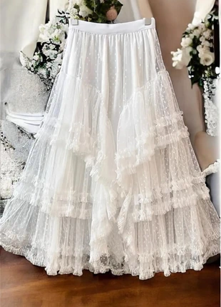 🌸 Jupe en dentelle, Parisian style, Falda Larga Blanca, Encaje Floral, 95 cm, marca: Limited Edition, estado: Nuevo con etiquetas, tamaño: L / 40 / 12, 55,00 €, 58,45 € Protección al comprador incluida
