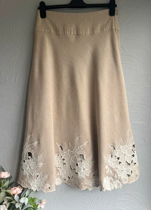 Florence + Fred, vintage, linen blend, embroidered, midi skirt, size 12, brand: Florence + Fred, condition: Very good, size: M / UK 12-14, £8.00, £9.10 includes Buyer Protection
