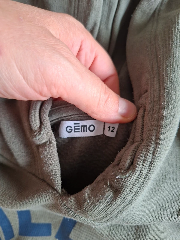 sweat garçon à capuche, écriture sur le devant kaki, taille 12 ans, marque Gémo, en très bon état - photo numéro 2