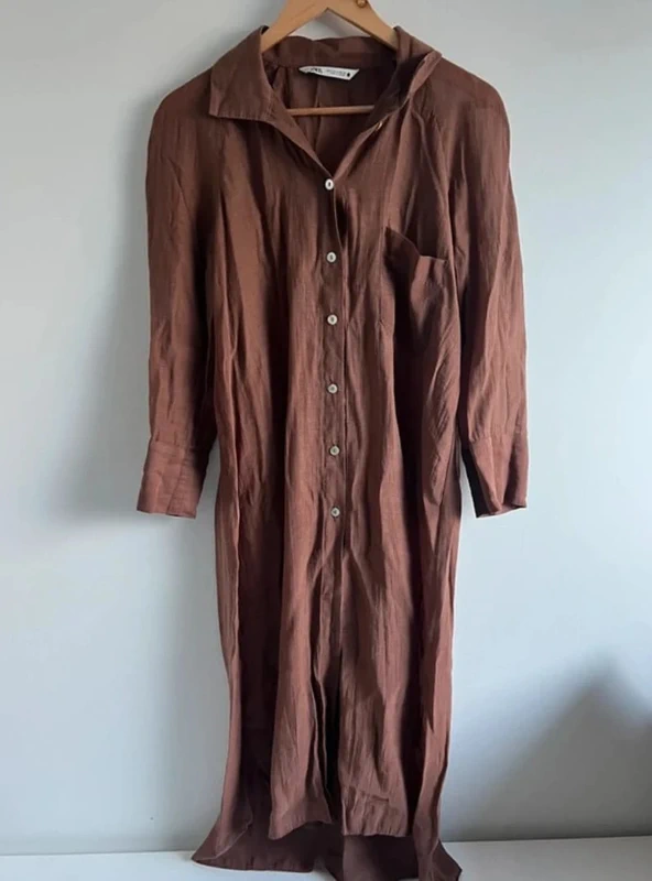 Robe longue marron lin Zara