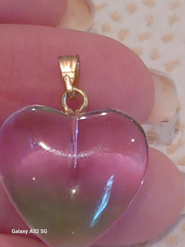 Beautiful gold tone Genuine gem stone carved heart pendant 5
