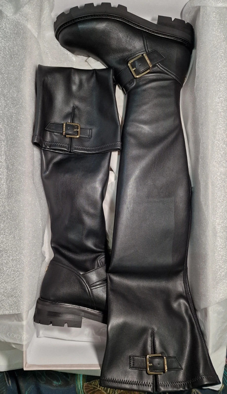 Biker knee high boots sales