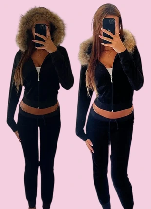 Juicy Couture Classic Black Velour Tracksuit w/ Faux Fur Hood, marca: Juicy Couture, estado: Muito bom, tamanho: S / 36 / 8, €85.00, €89.95 inclui Proteção do Comprador