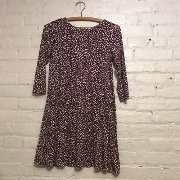 Loft Outlet Petite Burgundy Floral Stretchy 3/4 Sleeve Mini Dress XXSP 1