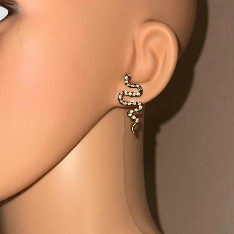 Rhinestone slithering snake post earrings 4