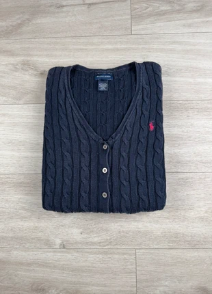 Pull Cardigan Torsadé Cable | Ralph Lauren | Bleu en maille Tricoté Logo brodé | Femme Taille XL, marque: Ralph Lauren, état: Très bon état, taille: XL / 42 / 14, 54,90 €, 58,35 € Protection acheteurs (Pro) incluse