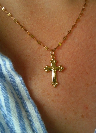 🌟 Collier acier inoxydable doré – Croix du Christ, brand: acier inoxydable, condition: Very good, €8.00, €9.10 includes Buyer Protection Pro