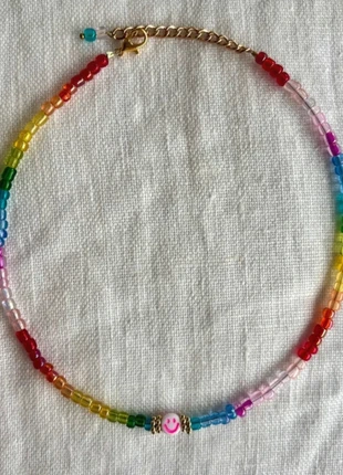 Rainbow Beaded Necklace with Smiley Bead | Y2K Festival Dopamine Dressing, brand: NO LABEL, condition: Very good, £6.50, £7.53 includes Buyer Protection
