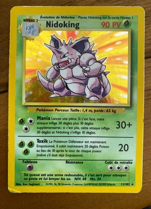 Nidoking 11/102 HOLO (PV rouge) - set de base - Wizards 1999, marque: Pokémon, état: Bon état, 70,00 €, 74,20 € Protection acheteurs incluse