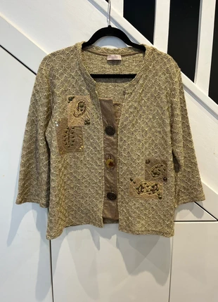 Per Una Embellished Knit Cardigan Jacket – Gold / Bronze – Size L, brand: Per Una, condition: Very good, size: L / UK 16-18, £20.00, £21.70 includes Buyer Protection