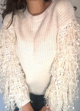 T M 10 38 Jersey Suéter Vintage crema blanco flecos Pull crème Blanc franges sweater cream, marca: Vintage, estado: Muy bueno, tamaño: Talla única, 18,00 €, 19,60 € Protección al comprador incluida