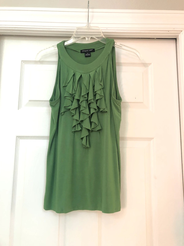 August Silk Green Ruffle front Tank Top Blouse 4