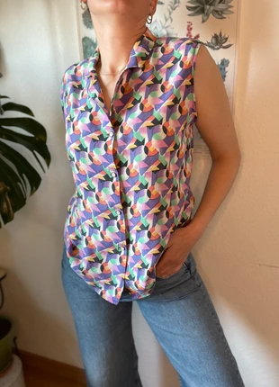 Chemisette en soie à motifs vintage 90's, brand: Vintage, condition: Very good, size: M / 38 / 10, €16.00, €17.50 includes Buyer Protection