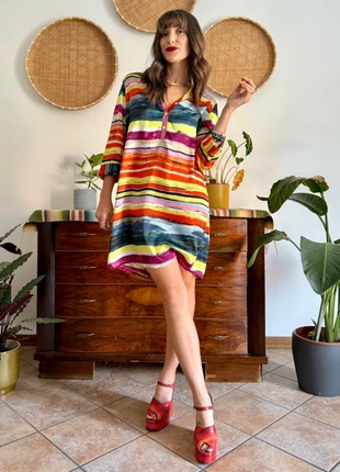 Y2k vintage multicolor watercolor style horizontal stripe midi dress, brand: Unique Vintage, condizioni: Ottime, taglia: M / IT 42 / EU 38, €15.00, €16.45 include la Protezione acquisti Pro