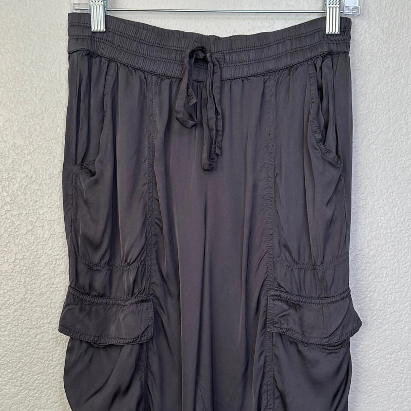 Aerie Charcoal Gray Drawstring Waist Satin Cargo Jogger Pants 2