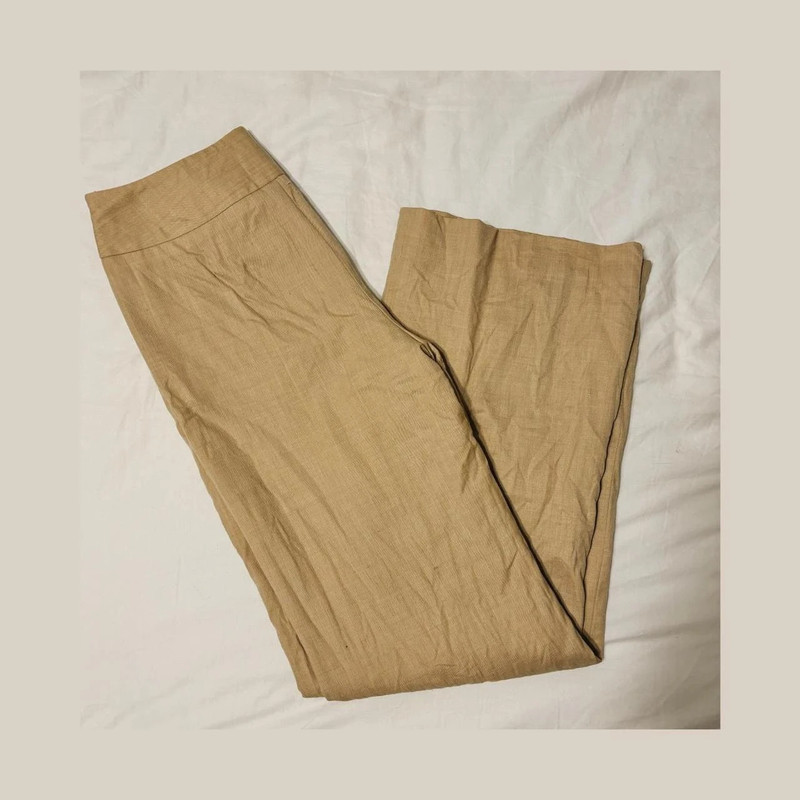 Tan Mid Rise Wide Leg Wool Trousers 2