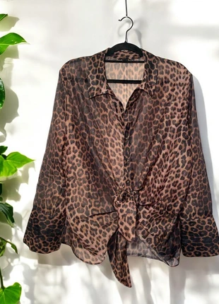 Size UK 16 Leopard Print Front Knot Ruched Blouse 🤎, brand: River Island, condition: Very good, size: XXL / 44 / 16, €14.00, €15.40 includes Buyer Protection