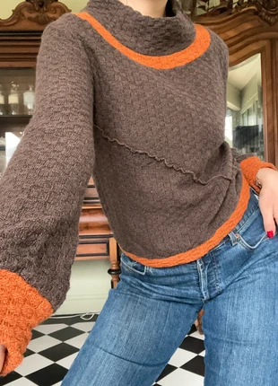 Pull vintage 90’s y2K fairycore orange marron en laine manches ballons, marque: Vintage Dressing, état: Très bon état, taille: M / 38 / 10, 10,00 €, 11,20 € Protection acheteurs (Pro) incluse