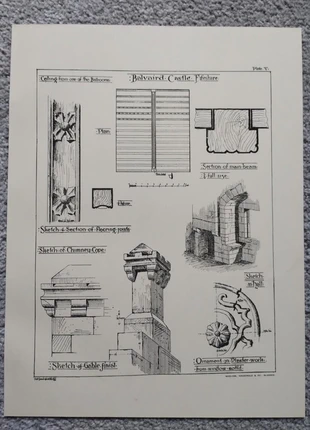 Belvaird castle architectural details - antique/vintage print - 1901, brand: NO LABEL, condition: Good, £8.54, £9.67 includes Buyer Protection Pro