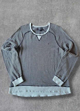 Pull femme Tommy Hilfiger rayé bleu marine et bleu clair logo brodé 100% pima coton - L, merk: Tommy Hilfiger, staat: Heel goed, maat: L / 40 / 12, € 21,00, € 22,75 inclusief Kopersbescherming