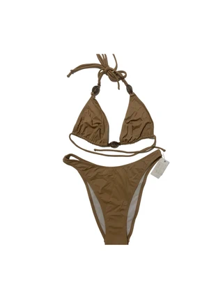 Costume da bagno bikini due pezzi beige con dettagli in legno, triangolo con lacci.Taglia da42a48, marca: giadasport, estado: Nuevo con etiquetas, tamaño: XL / 42 / 14, 15,00 €, 16,45 € Protección al comprador incluida