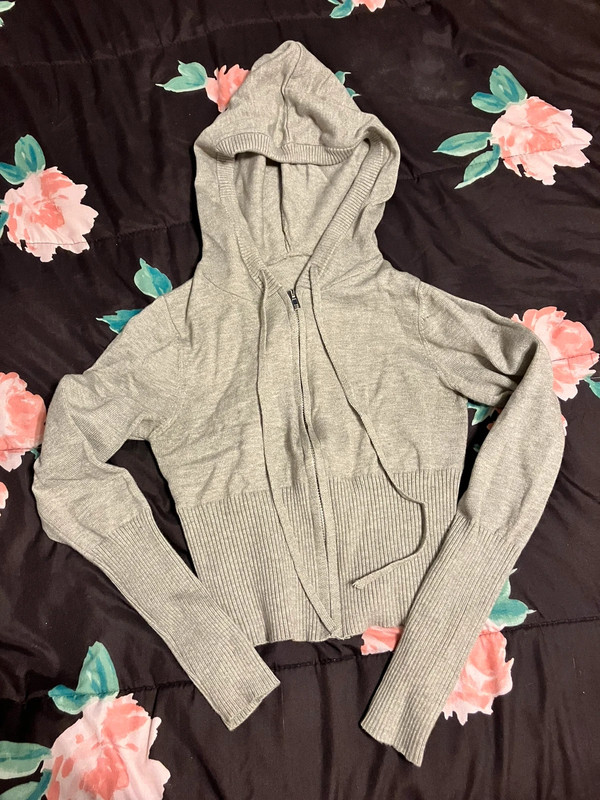 Grey crop zip up hoodie and low rise pants set 1