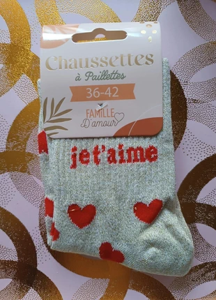 Chaussettes à paillettes "Je t’aime" Douces, brillantes et pleines d’amour, brand: STC, condition: New with tags, size: One size, €4.90, €5.85 includes Buyer Protection Pro