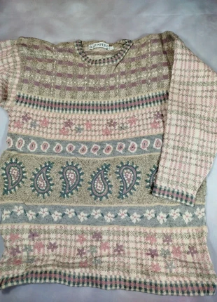 Sweat Pull crewneck à motif ethnic blanc rose et gris L Femme, brand: Vintage Dressing, condizioni: Ottime, taglia: L / IT 44 / EU 40, €8.00, €9.10 include la Protezione acquisti