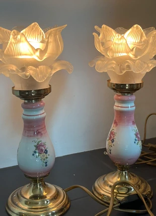 Set van 2 vintage tafellampen messing/keramiek/glas, marque: Vintage Chic, état: Très bon état, 45,00 €, 47,95 € Protection acheteurs incluse