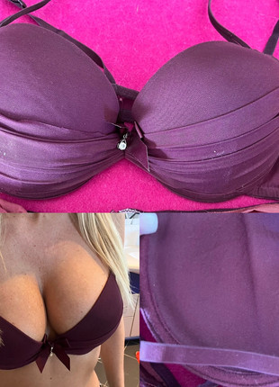 sexy Push Up BH Satin Glitzer lila aubergine Silber 75C wie neu