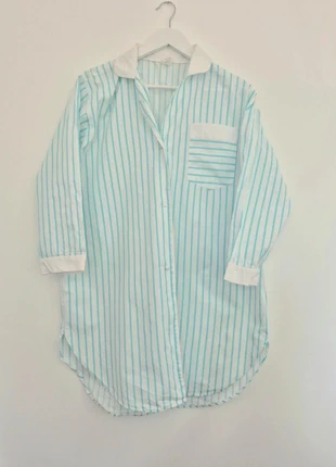 Chemise Longue Vintage Rayée Blanche/Turquoise - Manches 3/4 - Taille 38/40, brand: Vintage Dressing, condition: Very good, size: M / 38 / 10, €6.99, €8.04 includes Buyer Protection