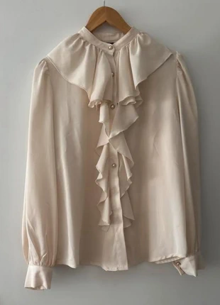 crème blouse ruffles volant parelknopen elegant klassiek chic kantoor, staat: Nieuw zonder prijskaartje, maat: L / 40 / 12, € 12,00, € 13,30 inclusief Kopersbescherming