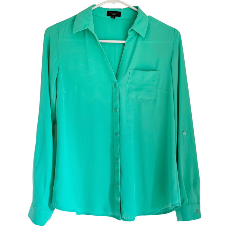 The Limited Ashton Chiffon Button Up Blouse Mint Green XS Women’s Top 1