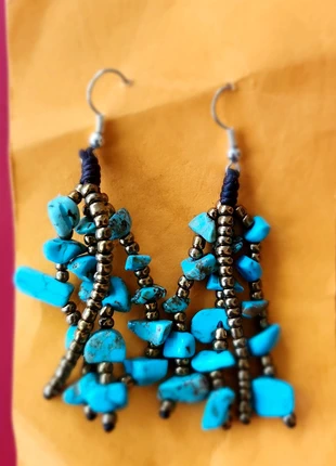 Boucles d oreille neuves en perles dorées et pierres turquoises, merk: Fabrication Artisanale, staat: Nieuw zonder prijskaartje, € 3,00, € 3,85 inclusief Kopersbescherming