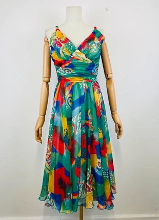 Vintage 80s Multicoloured Abstract Print Occasion Party Dress 10, brand: Vintage, condition: Very good, size: M / 10, £25.00, £26.95 includes Buyer Protection