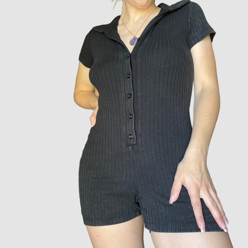 grayish black button down mini romper 2